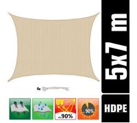 Voile d'Ombrage - AMANKA - 5x7 m - Perméable à l'Eau - Protection UV 90% - Résistant et Durable