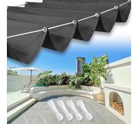 Voile d'ombrage Carrée 2.5 x 5.3 m Imperméable Anti-UV et Indéchirable, Protection Solaire, Coupe-Vent, Voile Rétractable Wave avec Œillets et Corde pour Terrasse Pergola, Gris Foncé