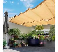Voile d'Ombrage de Vague,Extendable Shade Cover Kit,Couverture d'Ombre,Tissu Anti-UV à 90%,Auvent d'Ombre de Vague de Fil de Glissière,pour Pont Terrasse,avec Poulie (0.8x10m)