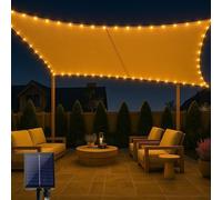 Voile d'ombrage étanche 3x4m avec guirlande lumineuse solaire LED 98% protection UV indéchirable résistant aux intempéries pour terrasse jardin pelouse