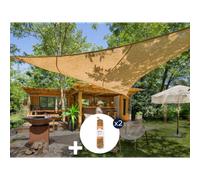 Voile d'ombrage naturelle jute triangulaire 3,60 m + 2 cordes fibre de coco 12 m