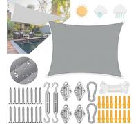 Voile d'ombrage rectangulaire, 2x3 mètres, imperméable, avec œillets et kit de fixation, protection UV 98%, couleur grise