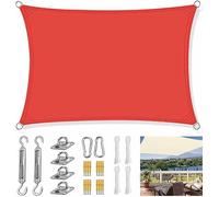 Voile d'ombrage rectangulaire imperméable de 3,6 x 3,6 m avec kit de fixation et corde de haubanage - Rouge durable pour terrasse, jardin, cour, porte et terrasse
