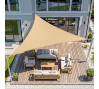 Voile d'ombrage triangulaire, 5x5x5 mètres, imperméable, couleur sable, polyester (PES), 95% de protection UV