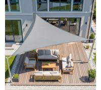 Voile d'ombrage triangulaire, 5x5x5 mètres, imperméable, gris clair, polyester PES, protection UV 95%