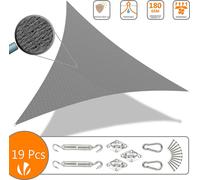 Voile d'ombrage triangulaire VOUNOT en PEHD avec kit de fixation, 3,6 x 3,6 x 3,6 m, gris
