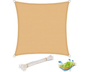 Voile d'ombrage WOLTU - Protection solaire en HDPE, brise-vent, protection UV, couleur sable : dimensions 3 x 3 m