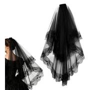 Voile en dentelle noire Une Coiffe Gothique Courte avec peigne,