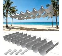 Voile Ombrage Rétractable Vague 1 x 22.5 m Polyester Protection UV Protection Solaire Toile Parasol, Filet Dombrage avec Oeillets et Cordons pour Patio Jardin Terrasse, Gris Clair