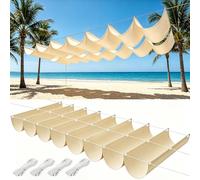 Voile Ombrage Rétractable Vague 2 x 22.5 m Polyester Protection UV Protection Solaire Toile Parasol, Filet Dombrage avec Oeillets et Cordons pour Patio Jardin Terrasse, Couleur Crème