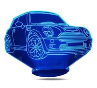 Voiture Aust Mini Coo 2 - lampe 3D, lampe d'ambiance, lampe de chevet, veilleuse - 7 couleurs - mode tactile - longue durée de vie - cadeau original pour anniversaire, baptème, Noël, etc