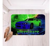Voiture De Sport Néon Vert Et Bleu À Damier, Thème Course De Vitesse Tapis Entree Anti-Salissures Tapis De Sol Attrape-Poussière Tapis D'Entrée Intérieur pour Couloirs Bain 40x60Cm