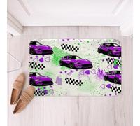 Voiture De Sport Violette, Voiture De Course, Gribouillage À Damier Noir Et Blanc Tapis De Porte D'Entrée Durable Tapis Entree Lavable Tapis pour Entrée pour Salons Bain 40x60Cm
