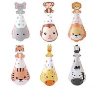 Volakebeing Lot de 6 chapeaux de fête sur le thème des forêts sur le thème de la jungle pour anniversaire d'enfants avec bande élastique, lion, éléphants, zèbres, safari, décorations de safari, 18 x
