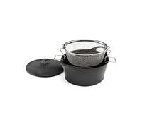 Volcan - Cocotte ronde noire 24 cm avec panier cuisson pour friture et cuisson à l'eau