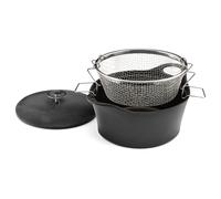 Volcan - Cocotte ronde noire 24 cm avec panier cuisson pour friture et cuisson à l'eau