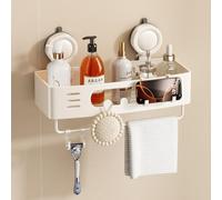 Voldra Etagere Douche Ventouse Sans Percage, Etagere Salle De Bain avec Porte Serviettes et Crochets Rangement et Organisation de La Salle de Bain Support Gel Douche Salle de Bain(1 PièCe, Blanc)
