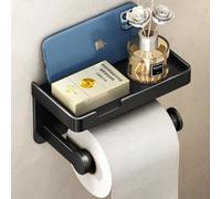 VOLDRA Porte Papier Toilette Mural, Derouleur Support Papier Toilette Murale avec éTagèRe sans Percage Porte Papier WC Adhésif DéVidoir Papier Toilette Toilet Paper Holder(Noir)