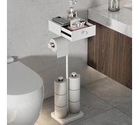 VOLDRA Porte Papier Toilette sur Pied, Support Papier Toilette sans Percage avec Tiroirs, Toilet Paper Holder, Peut Contenir Jusqu'à Sept Rouleaux De Papier Hygiénique(Blanc)