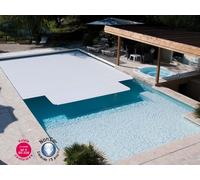 Volet automatique de sécurité immergé Abriblue VEESIO lames et caillebotis PVC blanc pour piscine 5x10m sans escalier