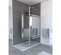 Volet pivotant pour paroi de douche fixe - 40x200cm - Verre 6mm avec bande miroir - Profile Chromé