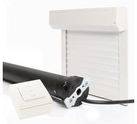 Volet Roulant Electrique Filaire Ajustable en Aluminium h120 x l120 cm- Coloris Blanc- Montage Facile , Pour Fenêtre