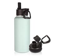 Volhoply 1l Bouteilles D'eau en Acier Inoxydable avec Paille,1 litre Bouteille Isotherme Café Double Paroi avec Deux Couvercles Sans BPA,Bottle Réutilisable en Métal Étanche pour Sport,Adulte