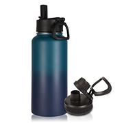 Volhoply 1l Bouteilles D'eau en Acier Inoxydable avec Paille,1 litre Bouteille Isotherme Café Double Paroi avec Deux Couvercles Sans BPA,Bottle Réutilisable en Métal Étanche pour Sport,Adulte