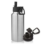 Volhoply 1l Bouteilles D'eau en Acier Inoxydable avec Paille,1 litre Bouteille Isotherme Café Double Paroi avec Deux Couvercles Sans BPA,Bottle Réutilisable en Métal Étanche pour Sport,Adulte