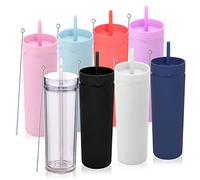 Volhoply 600ml Tumbler en Plastique Réutilisables Lot de 8,Tasse en Plastique à Double Paroi avec Couvercle et Paille,Gobelets à Café en Acrylique de Matte Libre BPA pour Soirées(Assortiment,8 Set)