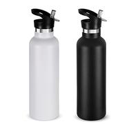 Volhoply 750ml Gourde Inox avec Paille 2 Paquets, Bouteille Isotherme à Double Paroi Avec Couvercle Sans BPA, Bottle Réutilisable en Métal pour École, Sport, enfant, Cadeaux(Mélange,2 Set)