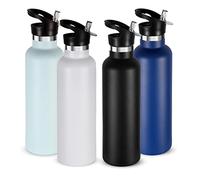 Volhoply 750ml Gourde Inox avec Paille 4 Paquets, Bouteille Isotherme à Double Paroi Avec Couvercle Sans BPA, Bottle Réutilisable en Métal pour École, Sport, enfant, Cadeaux(Mélange,4 Set)