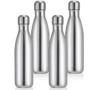 Volhoply Bouteilles isothermes de 500 ml en MultiPack, bouteille d'eau sans BPA pour les enfants, la salle de sport, les voyages, les sports, disponibles en packs de 1, 4, 8 ou 12 (Argent, pack de 4)
