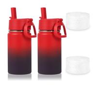 Volhoply Lot de 2 bouteilles d'eau de 414 ml avec couvercle à paille et manchon en silicone, bouteilles isothermes en acier inoxydable pour garçons et filles, lot de bouteilles pour enfants à double