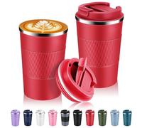 Volhoply Lot de 2 tasses à café de voyage isothermes en acier inoxydable de 390 ml avec couvercle à rabat - Tasse à café réutilisable à double paroi sous vide en métal - Gobelet thermique étanche pour