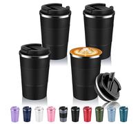 Volhoply Lot de 4 tasses à café de voyage isothermes en acier inoxydable de 390 ml avec couvercle à rabat - Tasse à café réutilisable à double paroi sous vide en métal - Gobelet thermique étanche pour