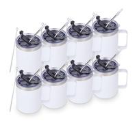 Volhoply Lot de 8 tasses à café isothermes étanches avec couvercle à paille de 355 ml - Ne convient pas à la sublimation - Gobelet de voyage sous vide à double paroi en acier inoxydable avec poignée