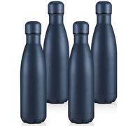 Volhoply Lot de bouteilles isothermes de 500 ml, bouteilles d’eau sans BPA pour enfants, gym, voyage, sport, disponibles en packs de 1, 4 ou 8 (bleu marine, pack de 4)