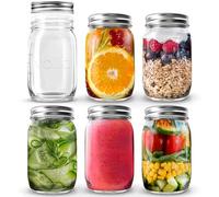 volila Mason Jar avec Couvercle - 490ml (Paquet de 6) Bocal en Verre avec Couvercle Pour Joint Hermétique - Bocal en Verre pour Overnight Oats Jar, Bocaux à Pickles & Bocaux en Verre Conserve