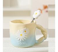 VollfitYYu Jolie tasse à fleurs, avec cuillère, motif de fleurs de camomille, tasse à café en porcelaine, mignonne, tasse à café, tasse de petit-déjeuner, tasse à lait, tasse de bureau pour filles