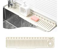 Volminex Tapis de Robinet en Silicone Uni Latéral et Évier, Blanc 65×14.5cm | Tapis Evier Cuisine, Universel Gauche-Droite, Égouttage Pliable, Protection Anti-Éclaboussures pour Cuisine et Salle de Bain