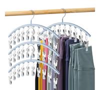 Volnamal Organiseur de Leggings pour Placard, Cintre en métal avec revêtement en Caoutchouc, Lot de 4 avec 10 Clips pouvant contenir 40 Leggings, cintres économisant de l'espace à Suspendre pour