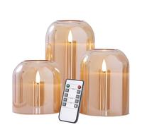 volnyus Bougies piliers en verre doré sans flamme avec télécommande à piles vacillantes LED en cire véritable Φ 10,2 cm H 10,2 cm 12,7 cm 15,2 cm
