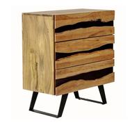 VOLSKA - Commode 3 Tiroirs en Acacia Massif et Métal Noir