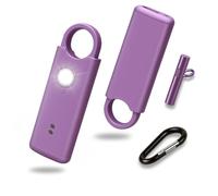 VOLTEK News kit Alarme métal loquet de sécurité Femme Defense + detecteur Porte et fenêtre autodéfense Auto Alarme Mini Autonome + sifflet Urgence personnelle Lampe puissante 135 DB, USB-C (Violet)