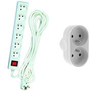 Voltman DIO013076 Bloc 6 Prises 2P + T + Interrupteur Cordon 4 m, Blanc & Multiprise 2 Prises pour façade - Biplite - 2x16A - Blanc - Zenitech