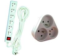 Voltman DIO013076 Bloc 6 Prises 2P + T + Interrupteur Cordon 4 m, Blanc & Triplite 3X 16A Triangulaire - Blanc - Zenitech