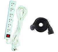 Voltman DIO013076 Bloc 6 Prises 2P + T + Interrupteur Cordon 4 m, Blanc & Zenitech Prolongateur 16A 2P+T HO5VV-F 3G1,5mm² Noir 5m