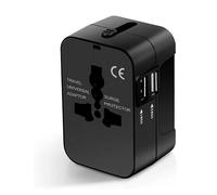 VoltShine Adaptateur de voyage universel avec 2 ports USB, idéal pour charger plusieurs appareils partout dans le monde. Parfait pour les voyageurs fréquents.