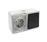 VoltShine B1224971 Base Schuko étanche avec commutateur, idéale pour les connexions sécurisées en extérieur et le contrôle marche/arrêt, Image
